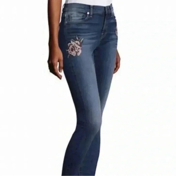 7 for All Mankind The Skinny with Floral Patchwork Jeans Stretch Denim Size 27 - Picture 2 of 13